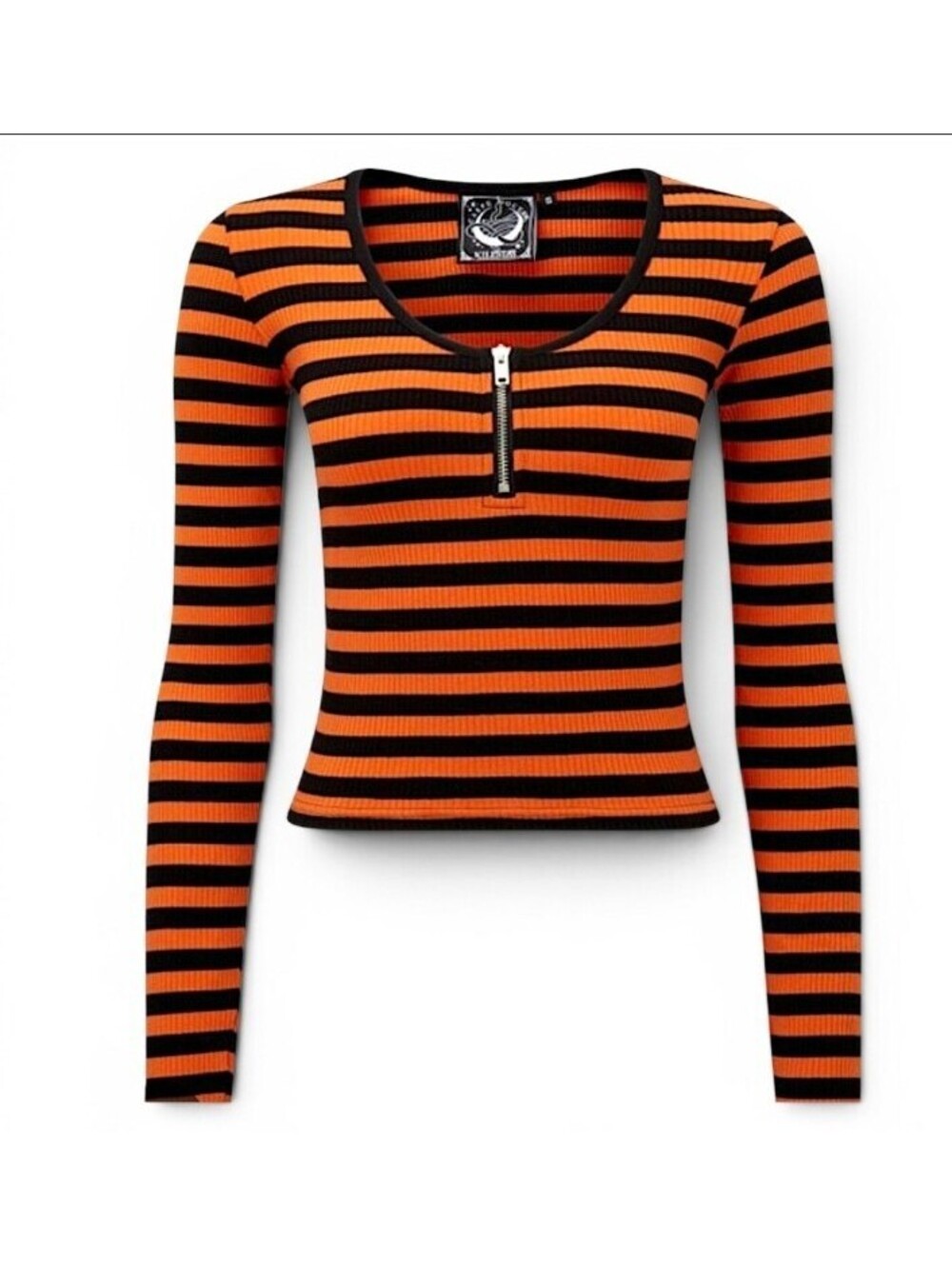 Killstar Izora Orange Black Striped Ribbed Zip Crop Top Shirt Pumpkin Sz XS NEW